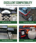 Image showing 8Ft Propane Hose Adapter With Gauge 1Lb To 20Lb Tank Conversion Hose connected to grills, stoves, griddles, and heaters.