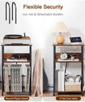 Record Player Stand With Built In Charging Station And Storage Cabinet, Rustic Brown, 3 Tier End Table For Vinyl Records shown with decor