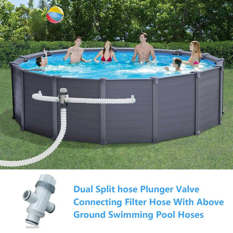Pool Plunger Valve With Shut Off On For Above Ground Pools Hose Adapter Replacement Fits One And One Quarter Inch Or One And One Half Inch Pool Hoses Ideal For Skimmers Pumps Filters And Saltwater Systems 1 Pack, connected to above-ground pool hoses