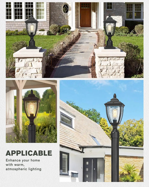 Outdoor Post Lights Dusk To Dawn Exterior Lamp Post Light Fixture With Pier Mount Base Black Cast Aluminum Water Glass Lantern Style For Pillars Posts Fence Yard Curb Appeal on stone pillar