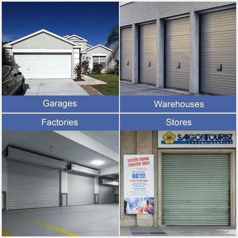 Garage doors and rolling shutters for garages, warehouses, factories, and stores.