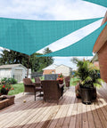 Turquoise 16x16x16 Sun Shade Sail Triangle Canopy for patio deck; HDPE fabric providing outdoor shade and UV block.