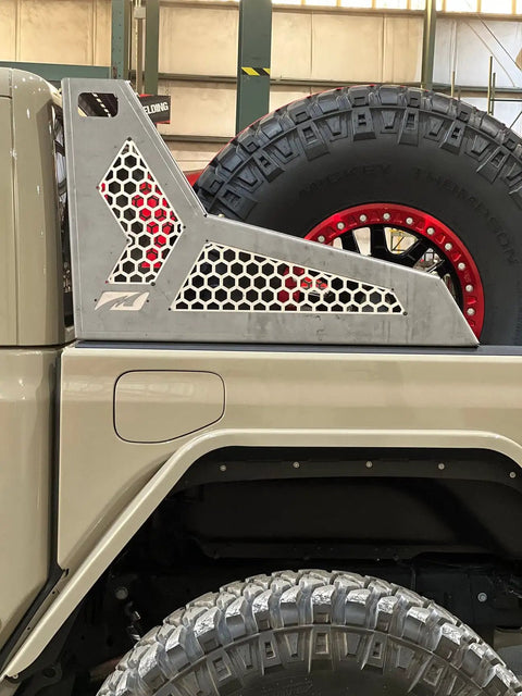 Chase Rack For Jeep Gladiator JT - Desert Inspired, Heavy Duty 11 Gauge HRPO Steel Rack with tire view