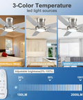 Slick 52 Inch Flush Mount Ceiling Fan With Bright Dimmable Lights And Wireless Remote showcased with three color temperatures in various room settings.