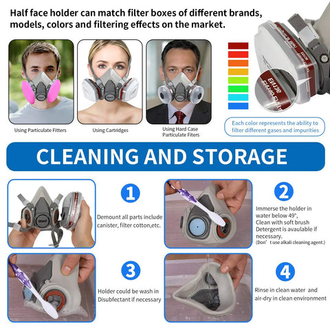 Reusable Half Face Cover With Extra Filters For Painting, Polishing, Welding And Other Work Protection, cleaning instructions