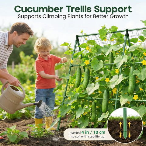 A Frame Garden Trellis For Raised Beds Ideal For Cucumbers Peas Zucchini Squash Tomatoes And More Built To Last With Rust Resistant Steel Easy Assembly In Minutes For Outdoor Climbing Plants supporting cucumbers