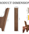 Rock-Solid Natural Walnut Wood 4 Pack Wall-Mounted Coat Hooks for a Super Entryway Glow Up Handcrafted Modern Hooks showing dimensions and hardware.