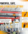 Industrial setting with Beefy 2 Ton Electric Hoist With VFD Controls, 480V 3 Phase Power, lifting heavy load in warehouse.