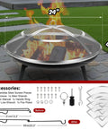 24 Inch Fire Pit Screen Cover With Handle And Poker, Stainless Steel Outdoor Round Mesh Lid Heavy Duty Replacement For Backyard Beach RV Camping Keeps Sparks In The Pit on a fire pit