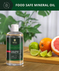 Food Grade Mineral Oil For Bamboo And Wooden Cutting Boards And Kitchen Utensils Nourishing Oil bottle, 10.1 fl oz, on table