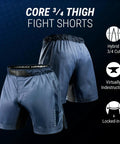 Core 3/4 Thigh Fight Shorts For Men No Gi Jiu Jitsu Blue Large Durable MMA Shorts With Extended Coverage And Side Slits For Full Mobility On The Mats Pro