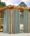 Weighted Outdoor Curtains For Patio With Rope Tie, Waterproof And Windproof Thermal Privacy For Pergola, 2 Panels W52 X L84, Sage Green installed on wooden pergola