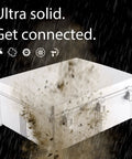 Outdoor IP67 Weatherproof Junction Box Enclosure With Hinged Gray Cover under heavy rain and dust exposure.