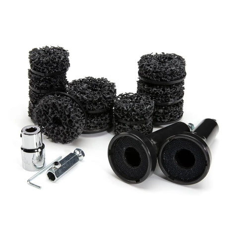 Wheel Hub and Rotor Polishing Kit with nylon pads, hex nuts, and adapters, ideal for 3/8 and 1/2 inch drills, pro grade, DIY friendly.