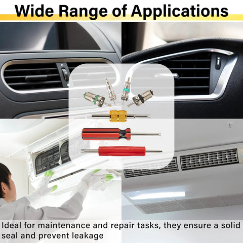 Pro Grade 39 Piece Air Conditioning Valve Core Kit For DIY Techs shown with HVAC systems and tools.