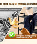 Comparison of Heavy Duty Metal Shoe Shelf For Up To 30 Pairs showing stability against a collapsed rack.