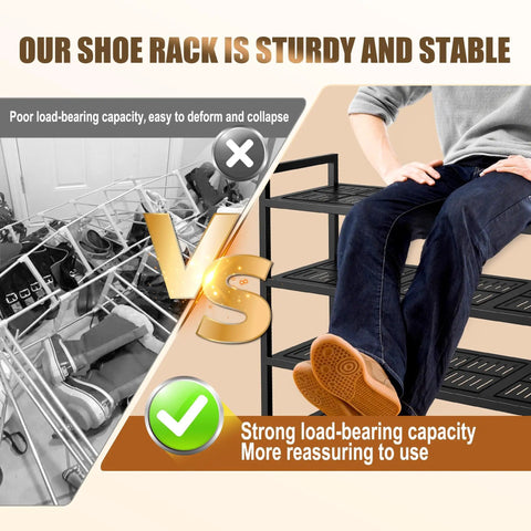 Comparison of Heavy Duty Metal Shoe Shelf For Up To 30 Pairs showing stability against a collapsed rack.