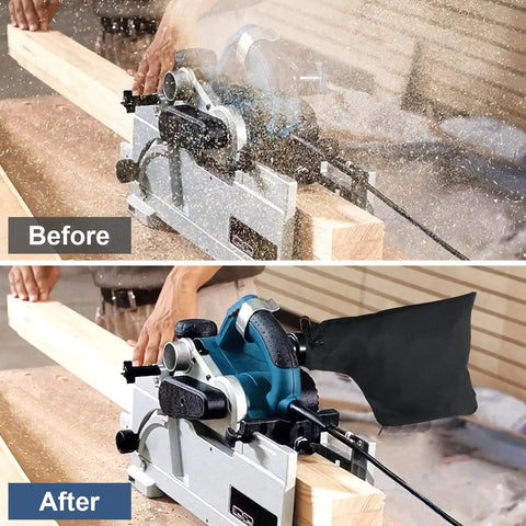 Universal Miter Saw Dust Bag Set 2 Pack With Zipper And Wired Adjustable Stand on wood cutting machine before after use