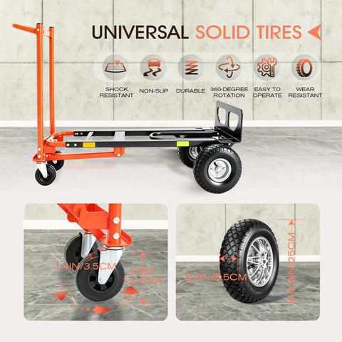 Beefy 4 In 1 Hand Truck With 360 Degree Swivel Casters, non slip wheels, 1000 lb capacity in warehouse setting