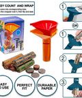 Color Coded Coin Counting Tubes With 150 Assorted Flat Coin Wrappers For Pennies Through Quarters Set Of Four In Blue Green Orange Red Sweet For Home Office Cash Handling Quick Sorting And Bank Deposit Prep