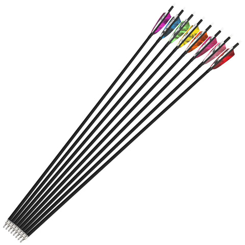 Six Or Twelve Pack Carbon Arrows 500 Spine With 4 Inch Turkey Feather Fletching, 28, 30, 31 Inch Lengths, 100 Grain Removable Field Tips, Green