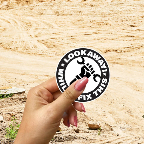 Hand holding Funny Handyman Mechanic Sticker Set Waterproof Vinyl Decals For Cars Trucks Laptops Helmets 4 Inch round sticker