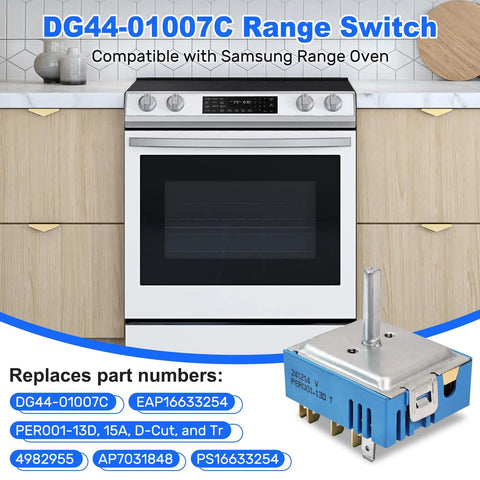 Dual Infinite Switch Replacement For Electric Stoves With Precise Heat Control, Easy Install, next to Samsung range oven.