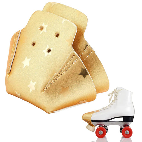 Gold star-patterned toe guards for quad skates, durable artificial leather shields to prevent scuffs, 2-piece set, protects skates