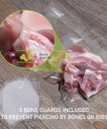 Commercial Grade Vacuum Sealer Bags 8 By 12 Inch Quart Size For Food Saver Seal A Meal BPA Free Heavy Duty with meat inside showing bone guards