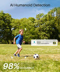 Child playing soccer with AI humanoid detection by 2K Wireless Security Camera System For Indoor And Outdoor Home Surveillance, No Monthly Fee, Local 32GB Storage With Base Station, Motion Alerts, Night Vision, 2.4/5GHz WiFi, Works With Alexa And Google, 2 Camera Kit.