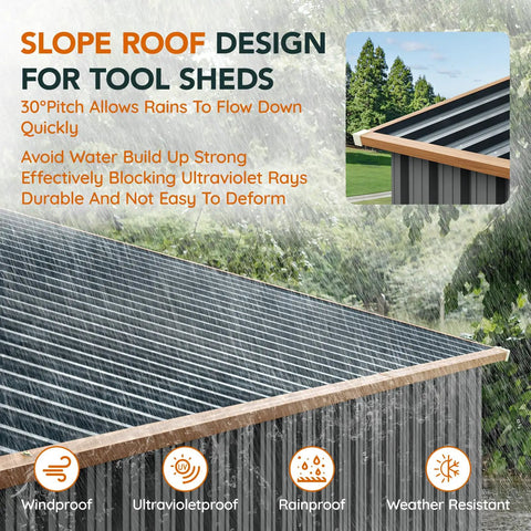 Slope roof design of Big Beefy 10x12x7.4Ft Outdoor Storage Shed with galvalume panels