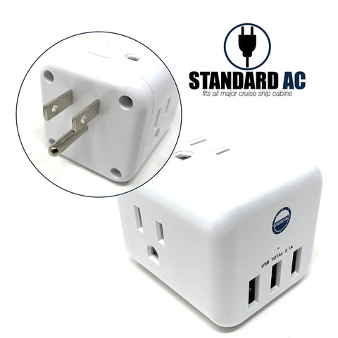 Cruise Approved Non Surge Power Strip With Six Outlets And Three USB Ports And Three AC Sockets, Ultra Compact Power Cube