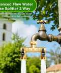 Solid Brass Two Way Hose Splitter With 360 Degree Swivel Outlets And Three Quarter Inch GHT Connection For Garden Use Rust Resistant Freeze Proof Easy To Attach To Standard Faucets Built To Last on outdoor faucet