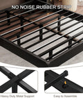 Sick Queen Floating Bed Frame With LED Lights And DC Charging Ports, Hidden Toe Guard Base, Heavy duty metal support frame with noise-free rubber strips.