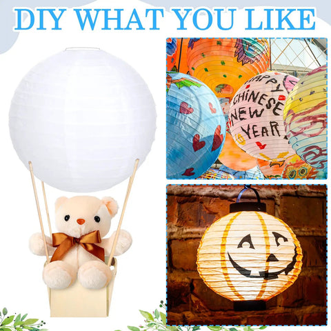 12 Sets Baby Shower Hot Air Balloon Table Centerpieces DIY Paper Lanterns with plush bear and wooden basket