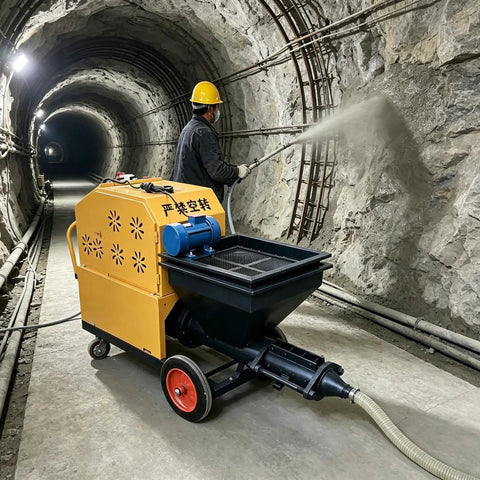 Heavy Duty Portable Cement Mortar Sprayer Machine For Wall Plaster Rendering spraying concrete in a tunnel environment.