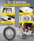 Heavy Duty Pro Grade Drain Cleaning Cable 75ft 3 8 Inch Solid Core Sewer Snake For 2 To 4 Inch Pipes Four Cutter Shapes