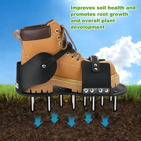 Lawn Aerator Shoes With 26 Nails, Adjustable Loop Straps And Buckle, 5cm Spikes For Lawn Garden And Patio on soil