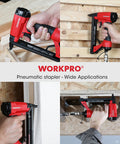 Pneumatic 20 Gauge Staple Gun For Upholstery And Carpentry, T50 Style Stapler in use for wood and fabric applications