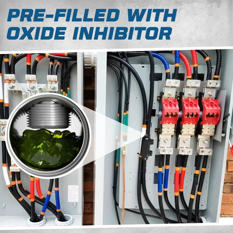 Insulated Inline Wire Connector Kit For One Zero To Fourteen AWG Splice With Pre Filled Oxide Inhibitor in electrical panel