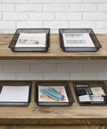 AZFUNN five-pack black metal mesh desk trays for paper and mail organization on wood shelves