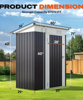 Compact 5X3 Foot Metal Garden Tool Shed That Is Super Handy With 2 Way Sloping Roof And 28 Inch Wide Lockable Door Waterproof Galvanized Steel For Backyard Patio Or Lawn Storage showing dimensions.