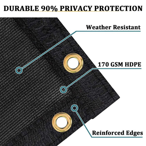 Close-up view of Heavy Duty Fence Privacy Screen 4 Feet By 50 Feet 170 GSM HDPE Mesh Shade Net Cover, showing brass grommets and fabric texture.
