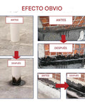 Before and after images of Flexible Waterproof Leak Repair Liquid Sealant That Beats Water On Roofs Walls Gutters And Concrete.