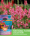 36 Pack Flower Seeds Garden Kit With Heirloom Non GMO Seed Starter Pack Varieties with pink flowers in background