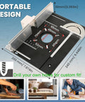 Heavy Duty Aluminum Router Table Insert Plate With Tough Badass Glide Coating And Zero Sweat Laser Scaled Markings Ideally Suited For Rapid Woodworking Bench Tweaks On Any Weekend Garage Build dimensions and design features.