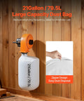 Wall Mount Dust Collector With 1 HP Motor Delivers 560 CFM For Woodworking Shops with 21-gallon dust bag on wood wall.