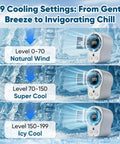 Car Clip On Fan With LED Display For Auto Cabin Cooling 360 Degree Rotation 199 Speed Settings screen display