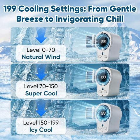 Car Clip On Fan With LED Display For Auto Cabin Cooling 360 Degree Rotation 199 Speed Settings screen display