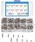 Pro Grade Metric Machine Screw Assortment Kit With 500 Pieces Including 250 Hex Button Head Cap Bolts And 250 Hex Socket Flat Head Screws M3 Stainless Steel Hardware For Builders And DIYers And Makers, open case showing stainless steel M3 screws.